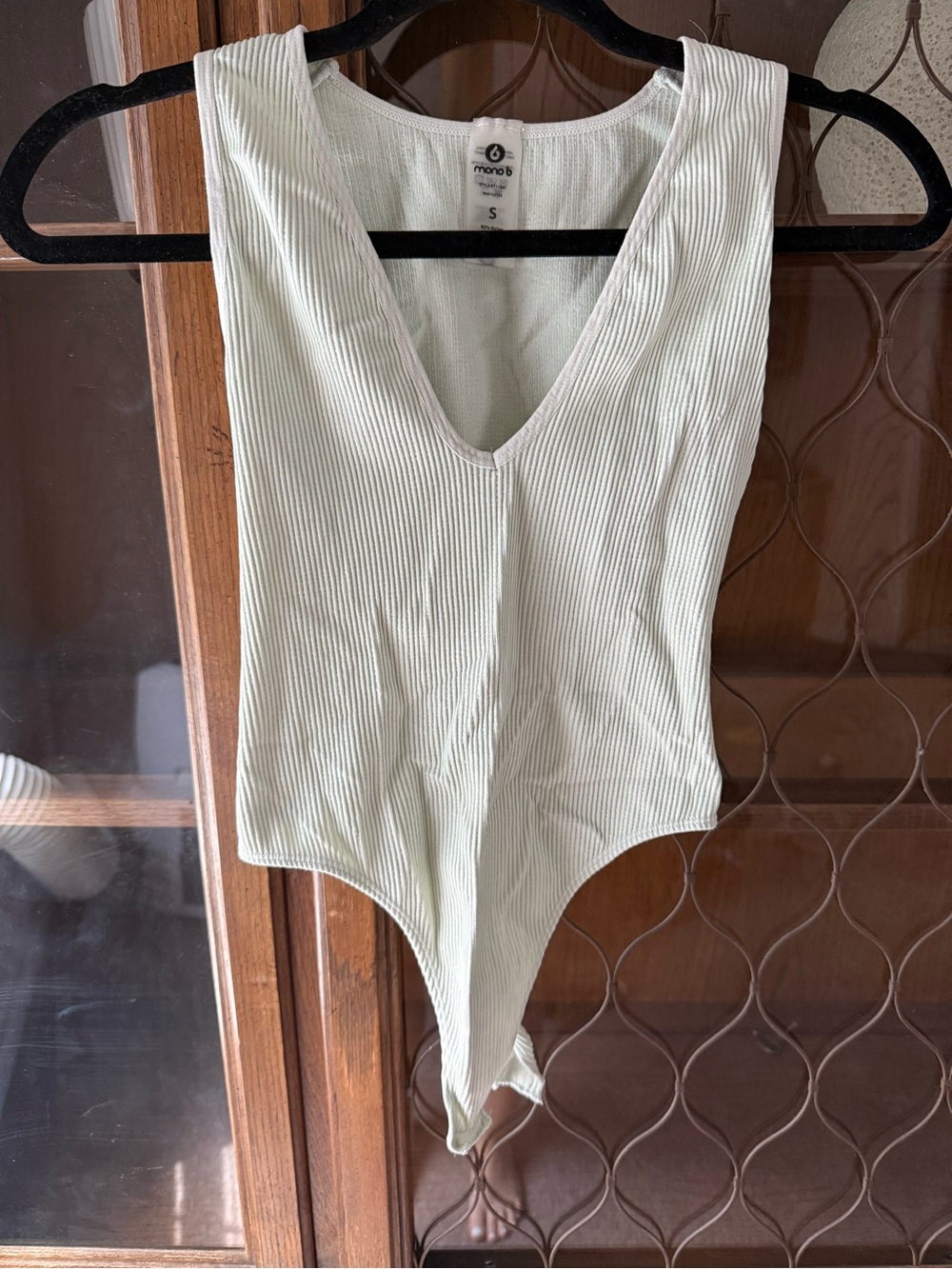 Mono B Mint Ribbed V-Neck Sleeveless Bodysuit